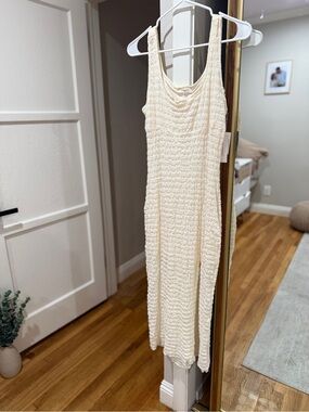 Sleeveless Cream Textured Midi Dress
